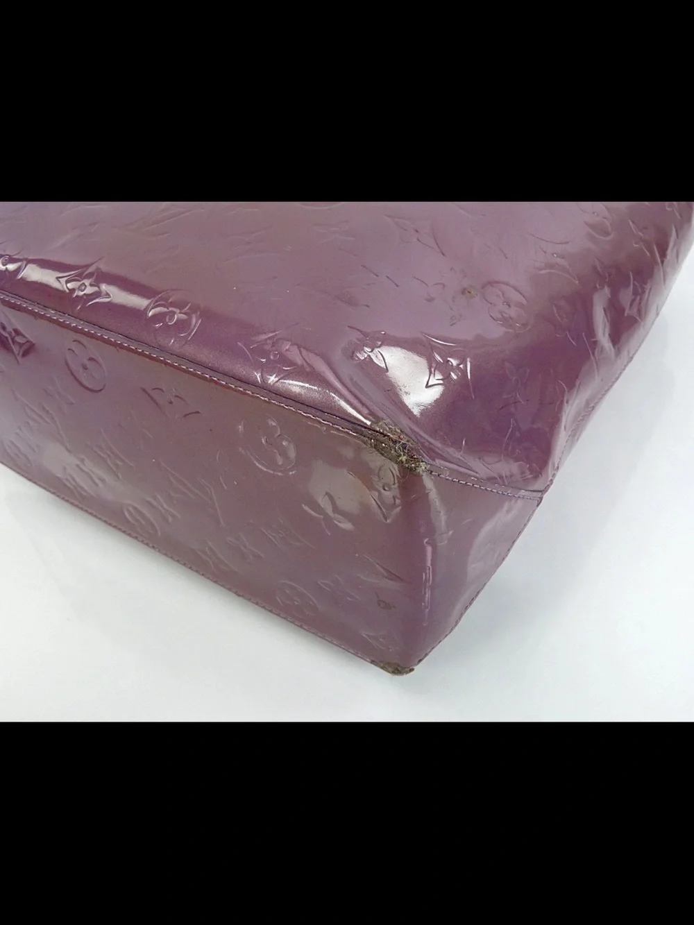 Louis Vuitton Glossy Plum Vernis Tote with Tan Handles